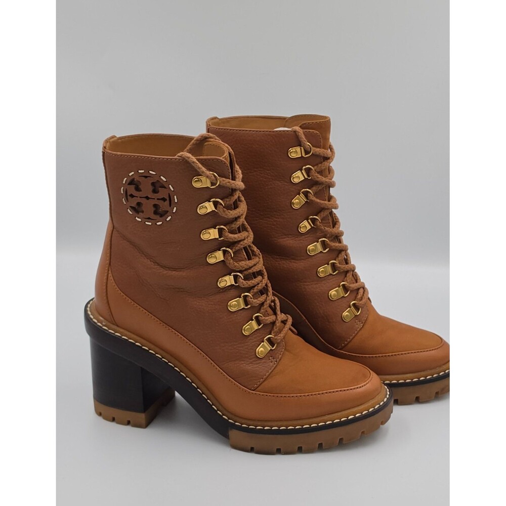 Tory Burch Miller 95MM Brown Leather Lug Sole Hiker Boots Women’s Size 6